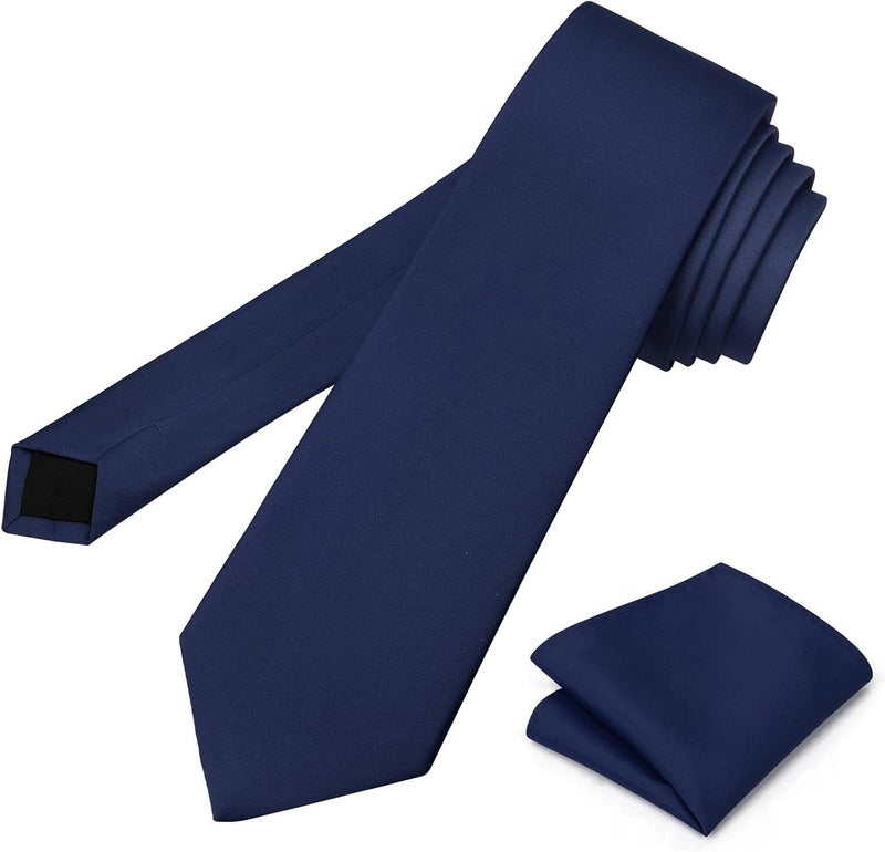 pensee Men's Tie Set Solid Pure Color 3.15" (8CM) Classic Formal Plain Necktie and Pocket Square Set For Men - Image 4